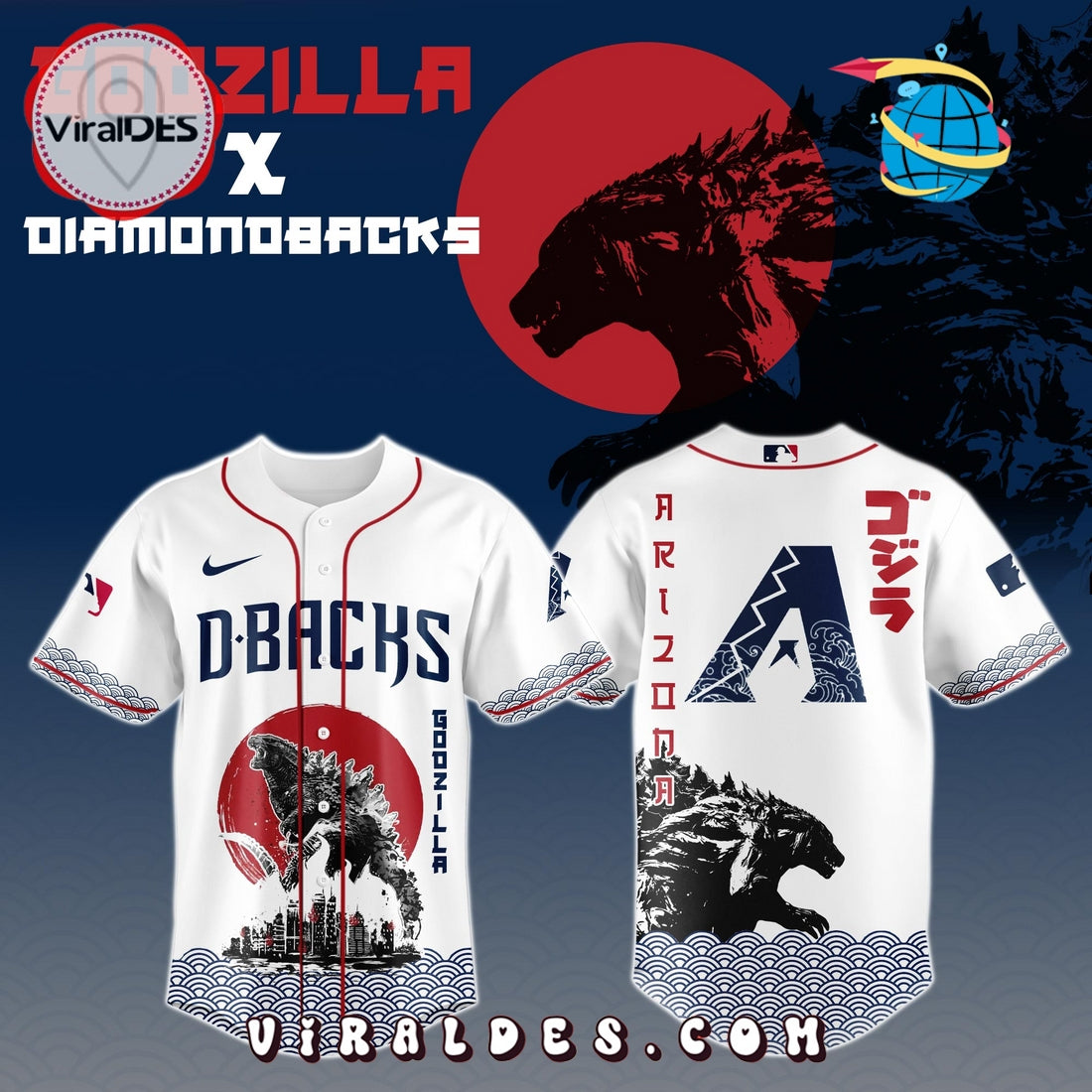 Arizona Diamondbacks MLB x Godzilla Baseball Jersey