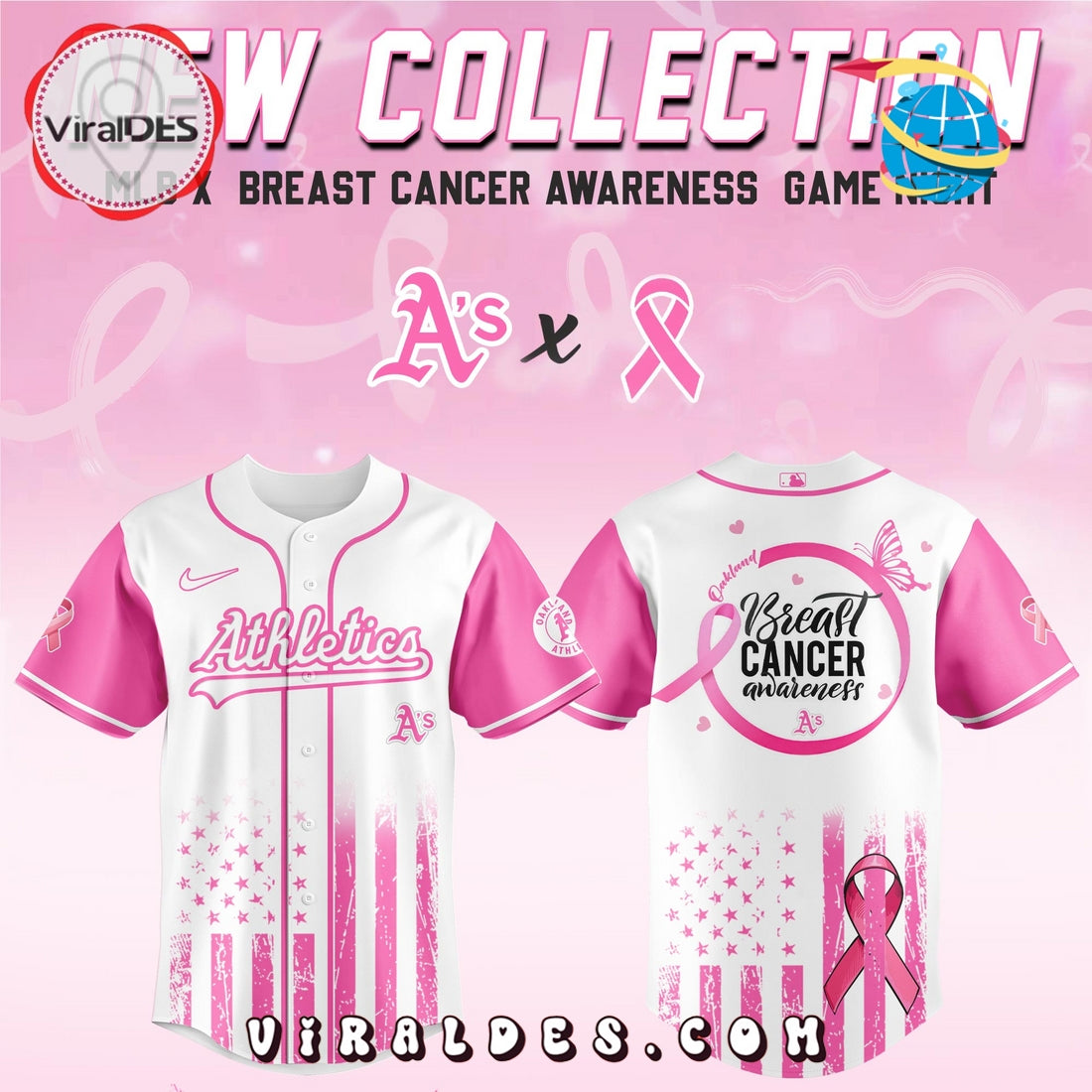 Athletics x Breast Cancer Awareness Game Night Baseball Jersey